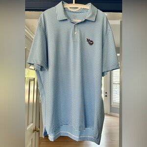 Vineyard Vines Light Blue and White Striped Polo with TN Titans Team Crest